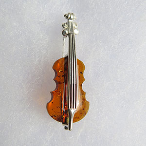 Broche mini Violon  - bijou ambre et argent